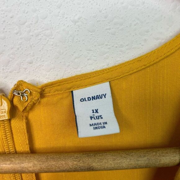 Old Navy Yellow Tie Waist Short Sleeve Midi Cotton Rayon Dress Women's Size 1X - Picture 6 of 15